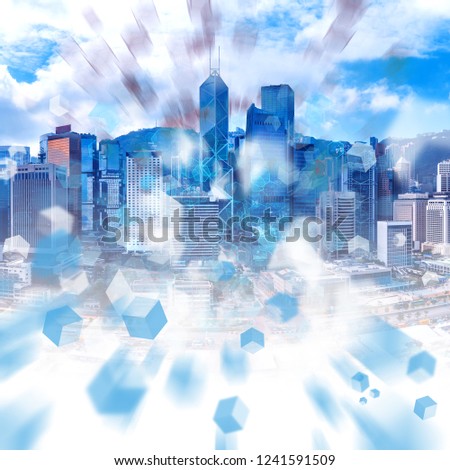 Abstract polygon effect with cityscapes background