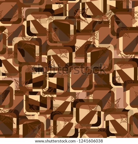 Seamless pattern. Copper theme. Composition based on rounded squares. Four-beam scratched stars.