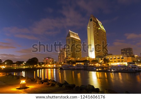 Downtown San Diego, California USA at dawn. San Diego California skyline at night.