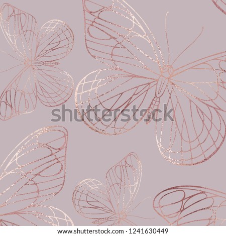Butterfly. Rose gold. Elegant texture with foil effect. Vector stock illustration