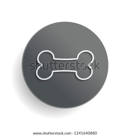 Dog bone icon. White paper symbol on gray round button with shadow