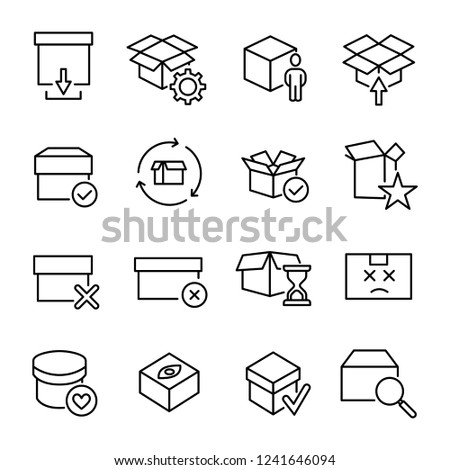 Modern outline style box icons collection. Premium quality symbols and sign web logo collection. Pack modern infographic logo and pictogram. Simple package pictograms on a white background.