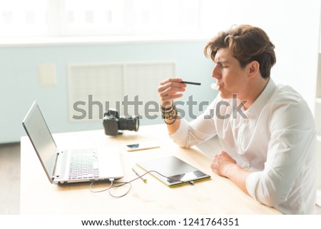 People, working and graphic tablet - young graphic designer in home office working on laptop