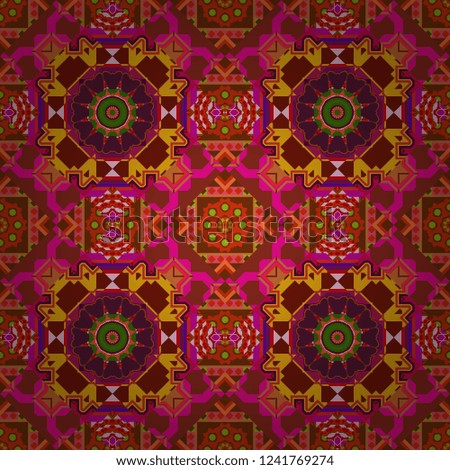 Seamless pattern luxury ornament, eastern style in purple, red and magenta colors. Ornate decor for invitation, greeting card. Vector element, arabesque for design template. Turquoise floral art.
