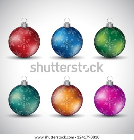 Vector Illustration of Colorful Glossy Christmas Balls with Snowflake Design - Style 3 isolated on a White Background