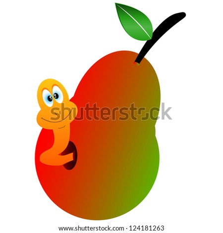 Pear with a worm in unique style
