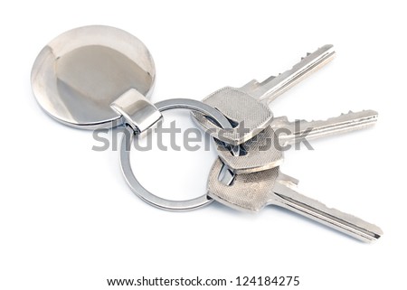 Keys with metal tag isolated on white
