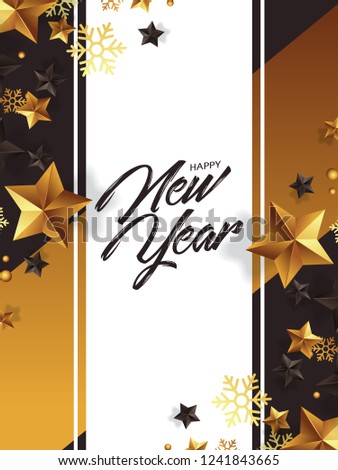 luxury happy new year greetings with gold stars illustration