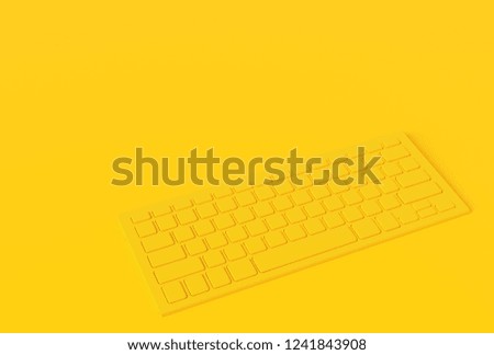 Minimal concept. Keyboard yellow color with clipping path and copy space for your text, 3D Render.
