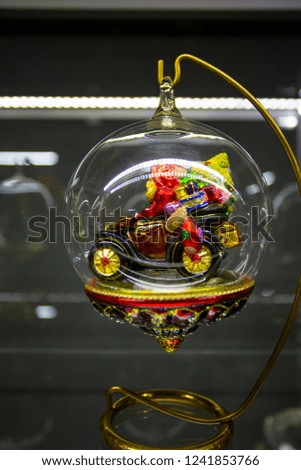 Vintage Christmas tree toy decorations glass ball with teddy bear on car
