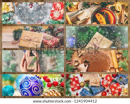 collage of Christmas pictures. Holidays and events. New year.