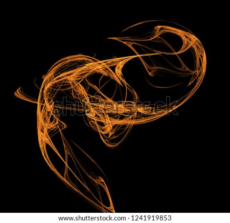 Orange fractal illustration on black background. Digital art. 3D rendering. Computer generated image
