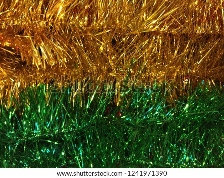 Merry Christmas and Happy new year decoration, xmas color green and gold ribbon sparkle shining.