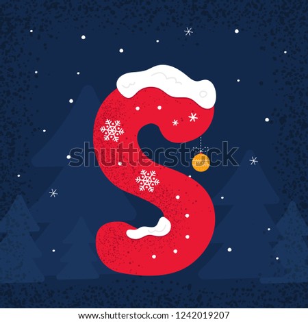 Winter Decorated Alphabet. Snow holiday letter S