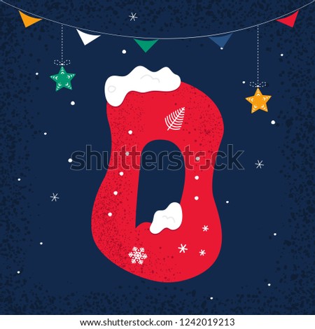 Winter Decorated Alphabet. Snow holiday letter O