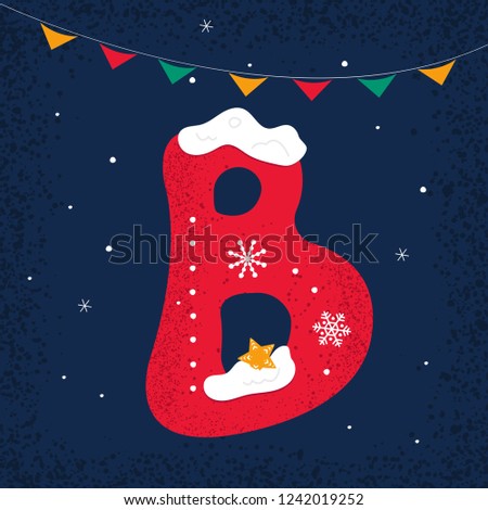 Winter Decorated Alphabet. Snow holiday letter B