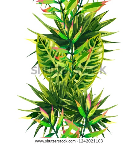 Seamless background with tropical leaves
