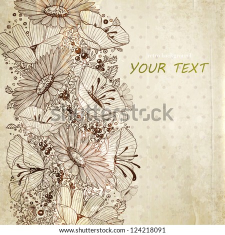 Stylish floral background, retro flowers