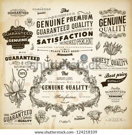 vector set: calligraphic design elements and page decoration, Premium Quality and Satisfaction Guarantee Label collection with black grungy design
