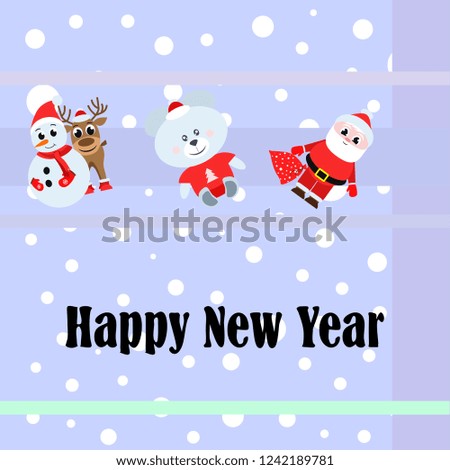 Christmas card, Santa snowman deer bear bag, vector background