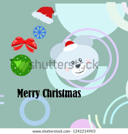 new year card bow bear christmas ball snowflake santa hat vector background