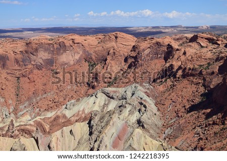 Colorful view of the salt layers in Upheaval dome impact crater at canyonlands national park, Utah, usa