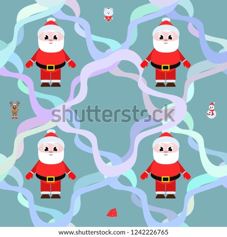 Christmas card, Santa snowman deer bear bag, vector background
