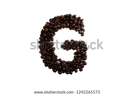A-Z alphabet made from coffee beans. Isolated on white background.