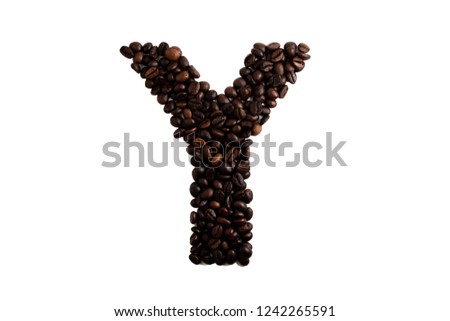 A-Z alphabet made from coffee beans. Isolated on white background.
