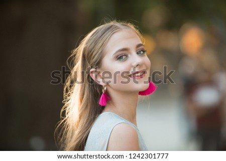 Beauty and fashion look of vogue model. summer fashion woman. happy woman with stylish makeup and long blonde hair. Perfect female. Pretty girl with fashionable hair. Feeling free and happy.