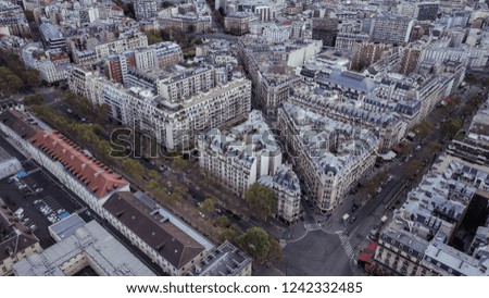 Aerial View to the Paris Roads and Buildings, Paris, France