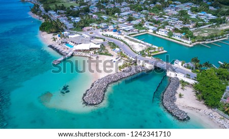 Aerial View to the Blue Water of Barbados Island, Caribbean Paradise Royalty-Free Stock Photo #1242341710