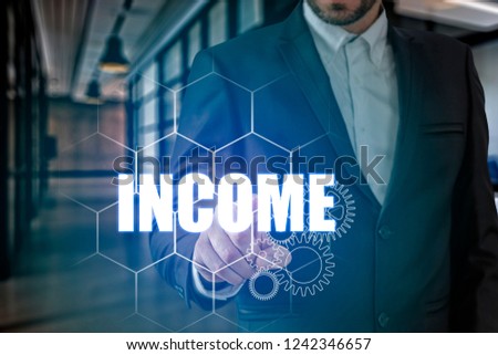 Businessman hand touching INCOME point, network connection
