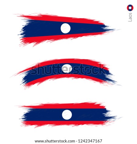 Set of 3 grunge textured flag of Laos, three versions of national country flag in brush strokes painted style. Vector flags.