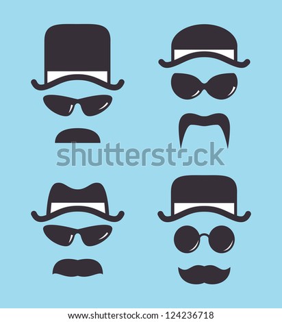 set of vintage hat sunglasses and mustache