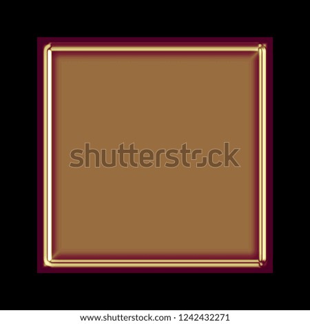 Shiny colorful golden red square shape design element in a 3D illustration with a glossy gold red color and smooth surface isolated on a black background with clipping path