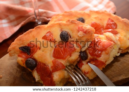 italian focaccia pizza homemade with tomato oliva garlic italian snack food