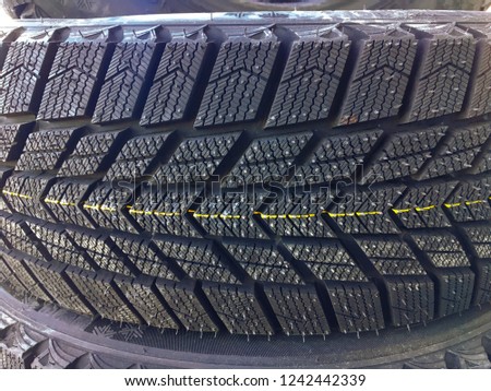 New car tire texture at the garage