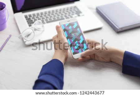 Top view tablet, smartphone, computer. Digital technology. Innovative implementation in business. Internet applications. Tablet phone and camera. Developing. Vibrant colors