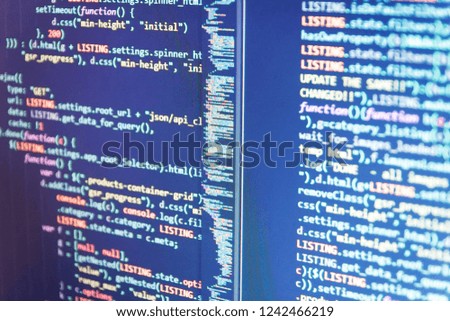 PHP code abstract technology background. Developing HTML and technology. Programmer working on computer screen. Programming source code HTML for Website development. Data processing center. 