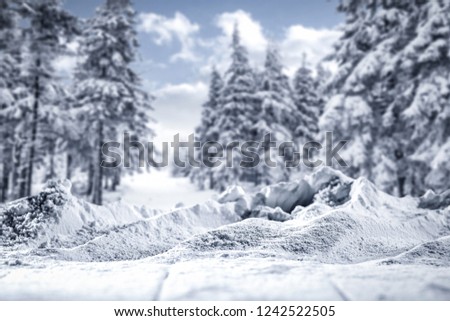 A composition of snow with a free place for an advertising product