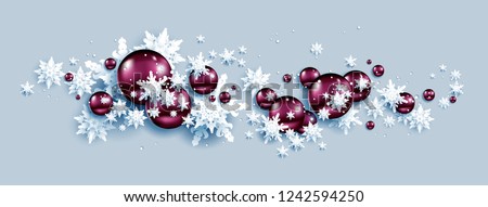 Facebook Web Banner Social Media template. Shine winter decoration with snowflakes, stars and balls.