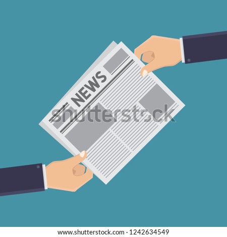 Hands and newspapers, reading newspapers, receiving newspapers, holding newspapers, illustration flat design style