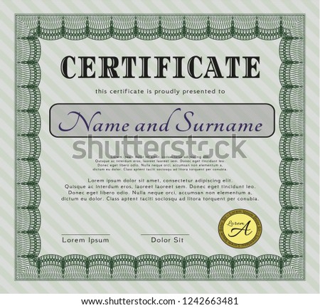 Green Sample Diploma. Cordial design. Customizable, Easy to edit and change colors. With linear background. 
