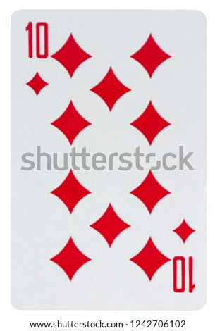 Playing card ten of diamonds isolated on white background