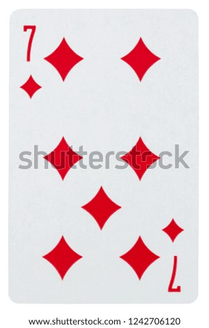 Playing card seven of diamonds isolated on white background