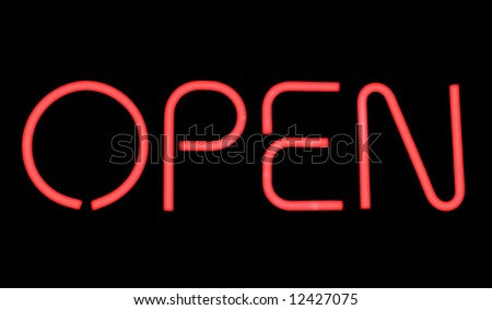 A red neon "OPEN" sign.
