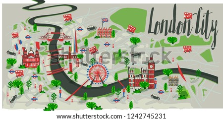 London city tourism map vector illustration artwork Royalty-Free Stock Photo #1242745231