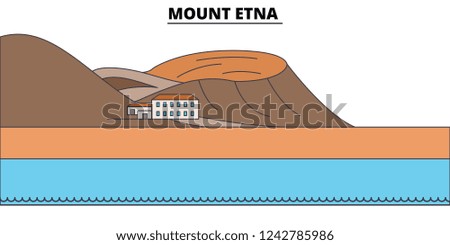 Mount Etna  line travel landmark, skyline, vector design. Mount Etna  linear illustration. 