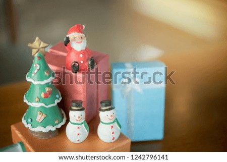 Holiday Background with Christmas tree,set gift ,santa,snowman